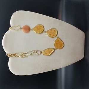 Chico's Gold Tone Necklace  Yellow Framed Plastic Pieces Look Like Stained Glass